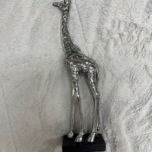 Silver Giraffe Statue on Black Base , 13.5” Tall